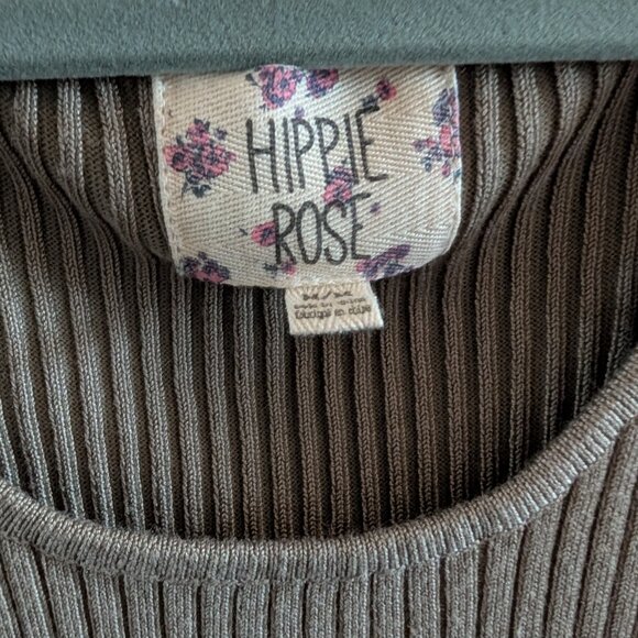 Hippie Rose Beige Neutral Ribbed Knit Tank Dress Side Buttons Size Medium - Picture 3 of 8